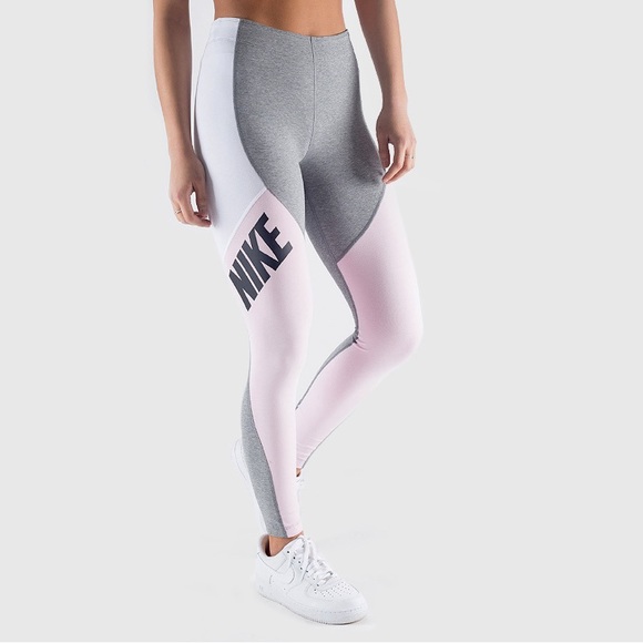 pink and white nike leggings